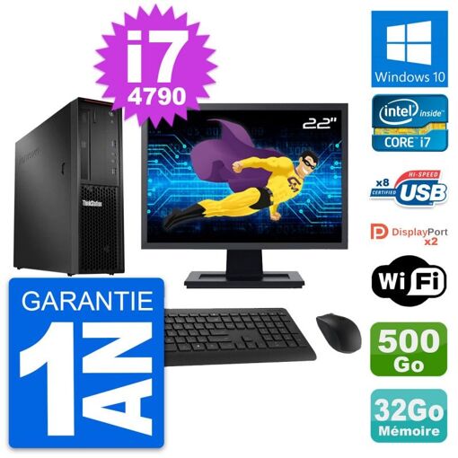 Computadora de escritorio Lenovo P300 SFF - Pantalla de 22'', Intel i7-4790, 32GB de RAM, 500GB HDD, Windows 10, WiFi