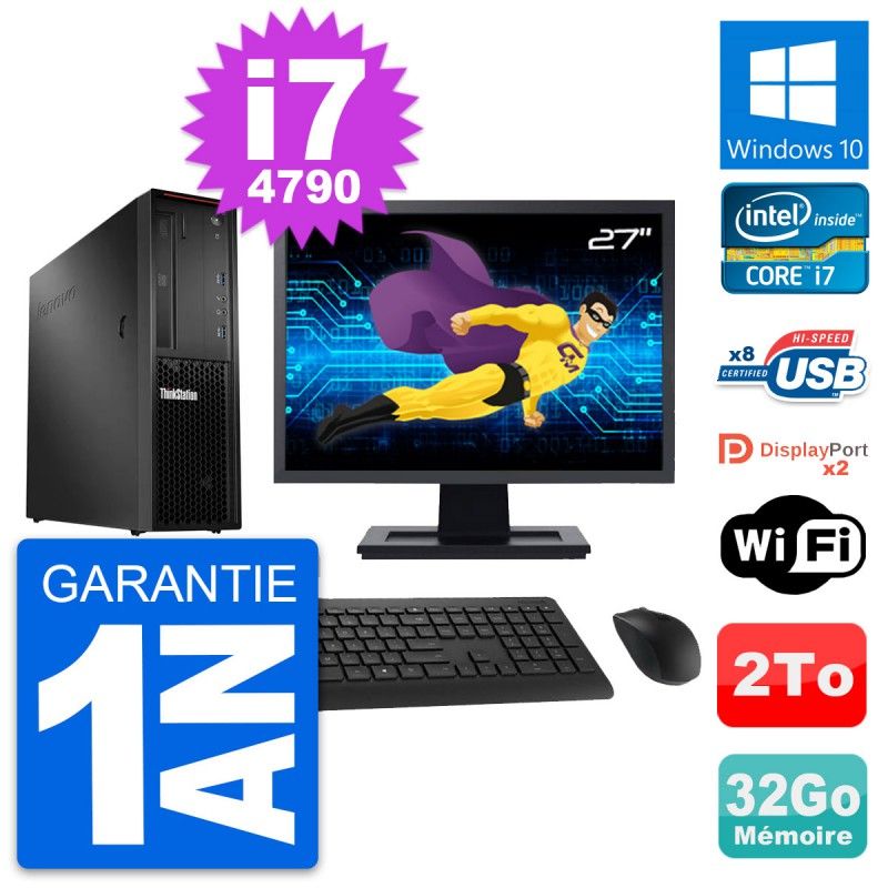 Lenovo P300 SFF Desktop Computer - 27" Screen, Intel i7-4790, 32GB RAM, 2TB HDD, Windows 10, WiFi