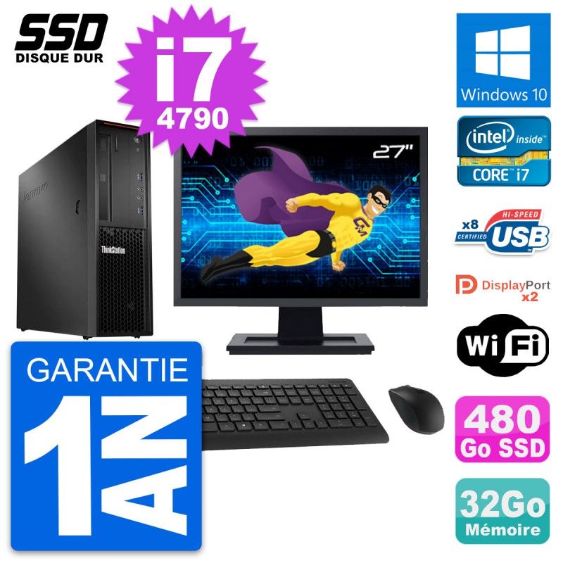 Lenovo P300 SFF Desktop Computer - 27" Screen, Intel i7-4790, 32GB RAM, 480GB SSD