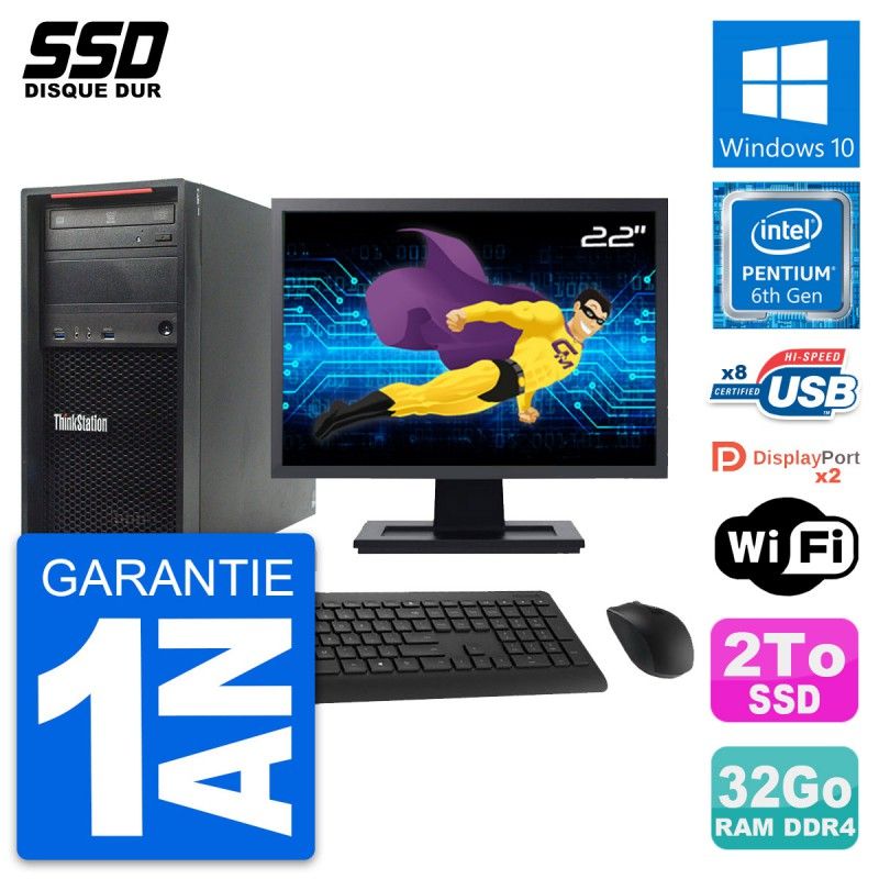 Lenovo ThinkStation P320 MT, Pantalla de 22', Intel G4400, 32GB RAM, 2TB SSD, Windows 10, WiFi
