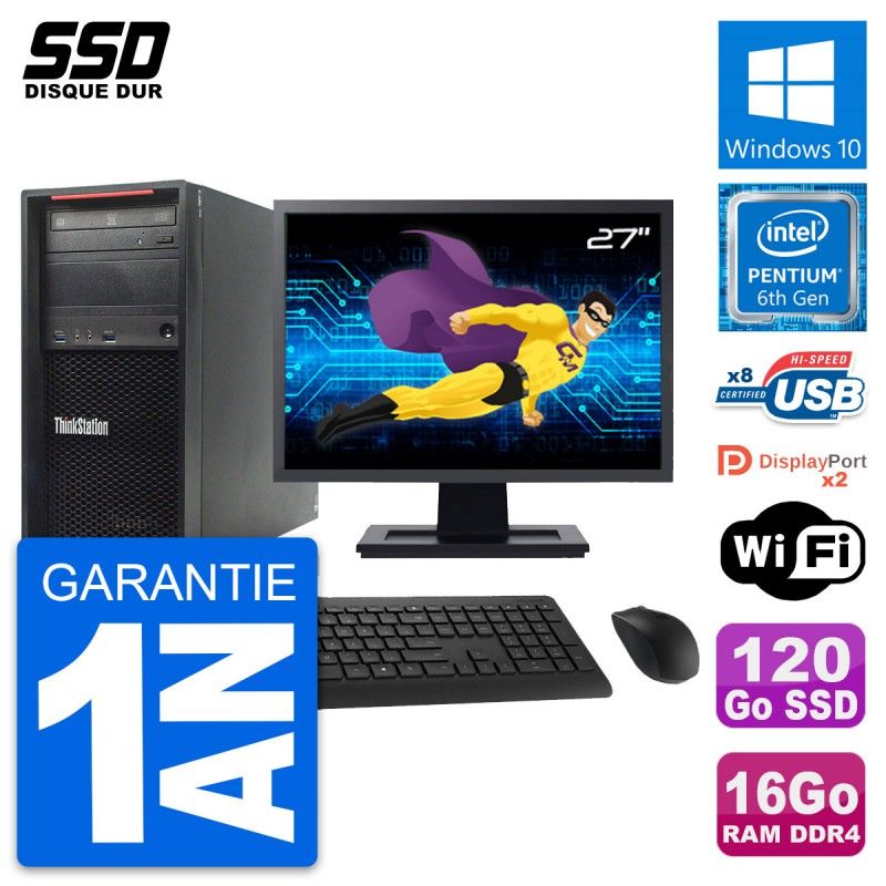 Lenovo ThinkStation P320 MT 27-inch Display, Intel Pentium G4400, 16GB RAM, 120GB SSD, Windows 10, WiFi