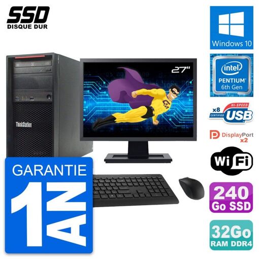 Ordenador de escritorio Lenovo P320 MT - Pantalla de 27", Procesador Intel G4400, 32 GB de RAM, 240 GB SSD
