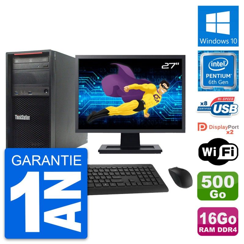 Lenovo P320 27" Desktop Computer - Intel G4400, 16GB RAM, 500GB HDD, Windows 10