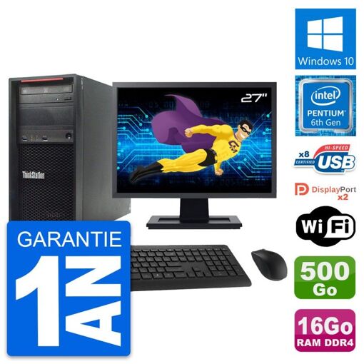 Computadora de escritorio Lenovo P320 - Procesador Intel G4400, 16 GB de RAM, 500 GB HDD, Windows 10