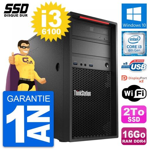 PC de escritorio Lenovo ThinkStation P320 - Procesador Intel i3-6100, 16 GB de RAM, 2 TB SSD, Windows 10, WiFi