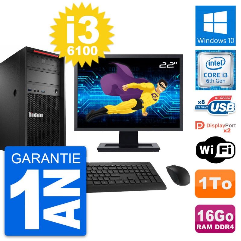 Lenovo P320 22-inch Desktop PC - Intel i3-6100, 16GB RAM, 1TB Storage, Windows 10, Wi-Fi