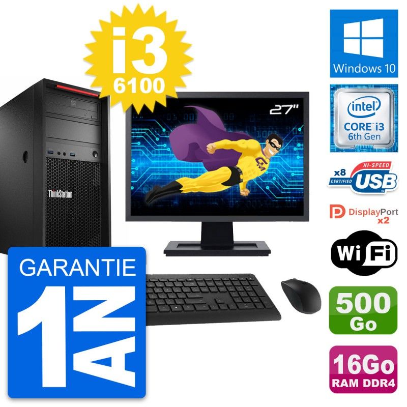 Lenovo ThinkStation P320 27-inch Desktop PC - Core i3-6100, 16GB RAM, 500GB HDD, Windows 10