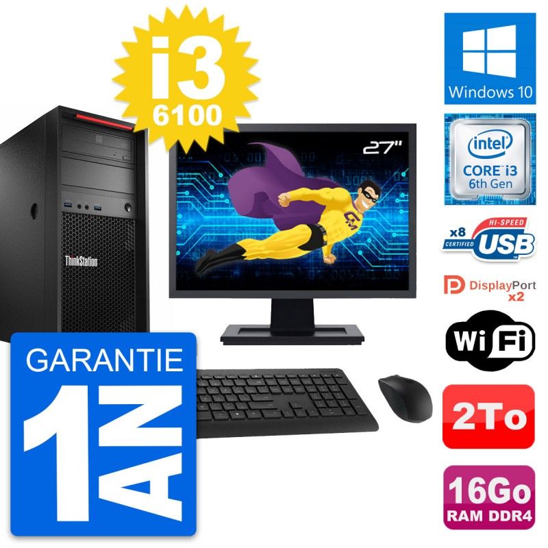 Lenovo P320 27" Desktop PC - Intel i3-6100, 16GB RAM, 2TB HDD, Windows 10