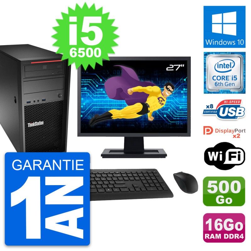 Lenovo ThinkStation P320 27" Screen, Core i5-6500, 16GB RAM, 500GB HDD, Windows 10, WiFi