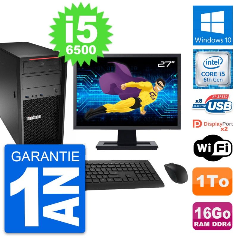 Lenovo ThinkStation P320 27-inch Desktop PC - Intel i5-6500, 16GB RAM, 1TB Storage, Windows 10