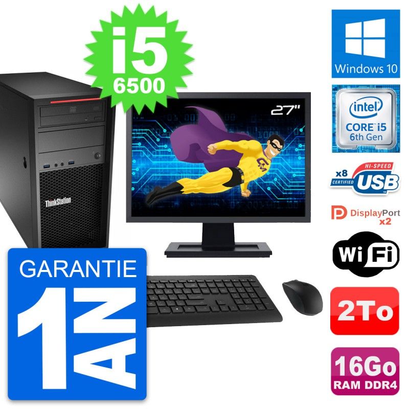 Lenovo ThinkStation P320 Desktop - 27" Screen, Intel i5-6500, 16GB RAM, 2TB Storage, Windows 10