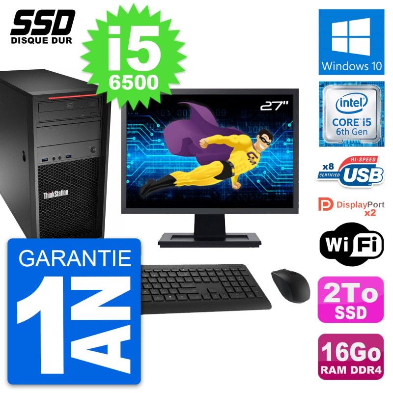 Lenovo ThinkStation P320 MT 27-inch Display, Intel i5-6500, 16GB RAM, 2TB SSD, Windows 10, Wifi