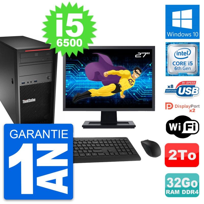 Lenovo ThinkStation P320 27" Screen, Intel i5-6500, 32GB RAM, 2TB HDD, Windows 10, WiFi