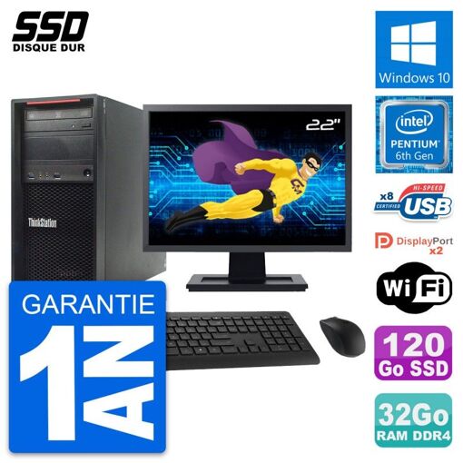 Estación de trabajo Lenovo P310 MT, Pantalla de 22', Procesador Intel G4400, 32GB RAM, 120GB SSD, Windows 10, Wifi