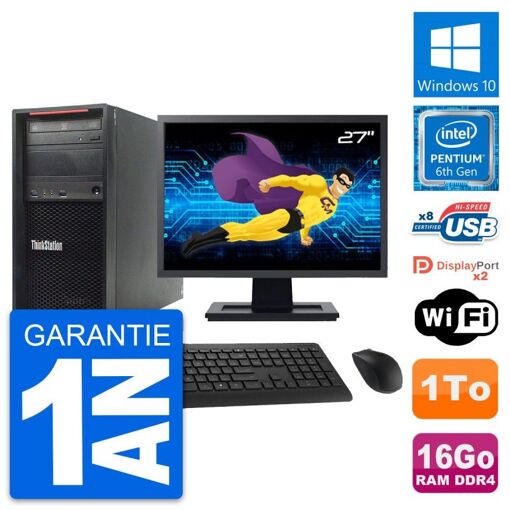 Estación de trabajo Lenovo P310, pantalla de 27'', procesador Pentium G4400, 16GB de RAM, 1TB HDD, Windows 10, WiFi