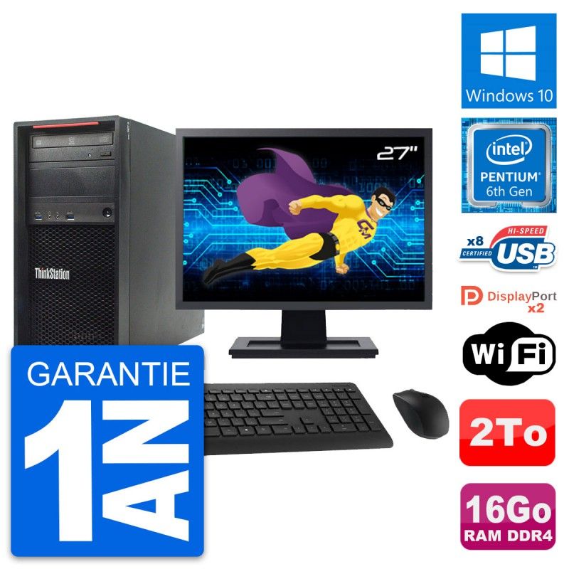 Lenovo ThinkStation P310 27" Desktop PC - Intel Pentium G4400, 16GB RAM, 2TB HDD, Windows 10