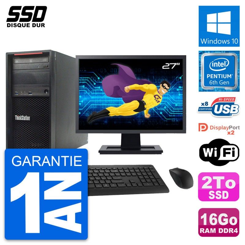 Lenovo ThinkStation P310 MT Desktop - 27" Screen, Intel Pentium G4400, 16GB RAM, 2TB SSD, Windows 10, WiFi