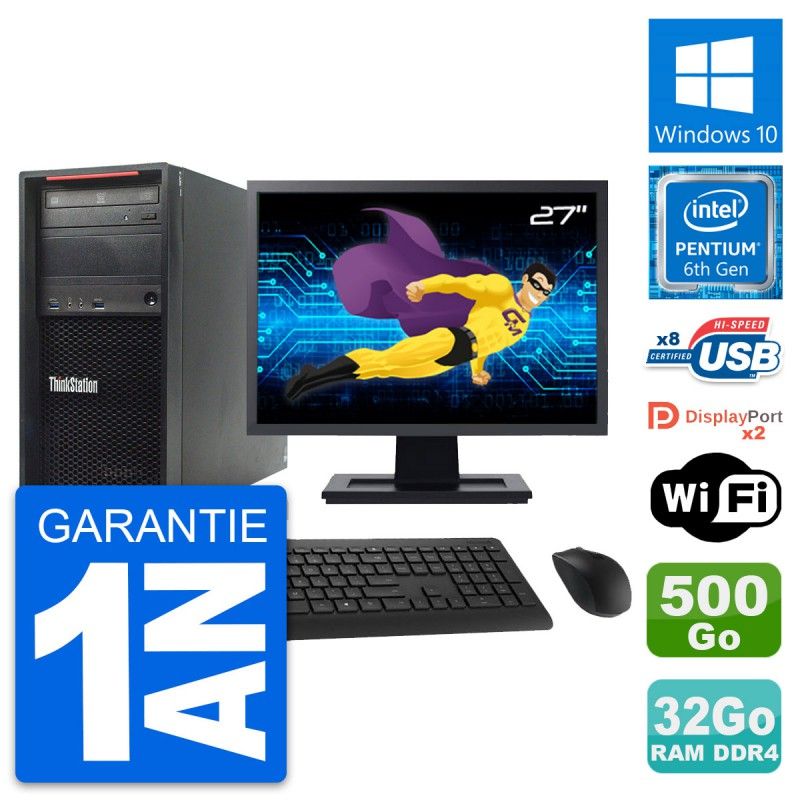Lenovo ThinkStation P310 27" Screen, Intel G4400, 32GB RAM, 500GB Disk