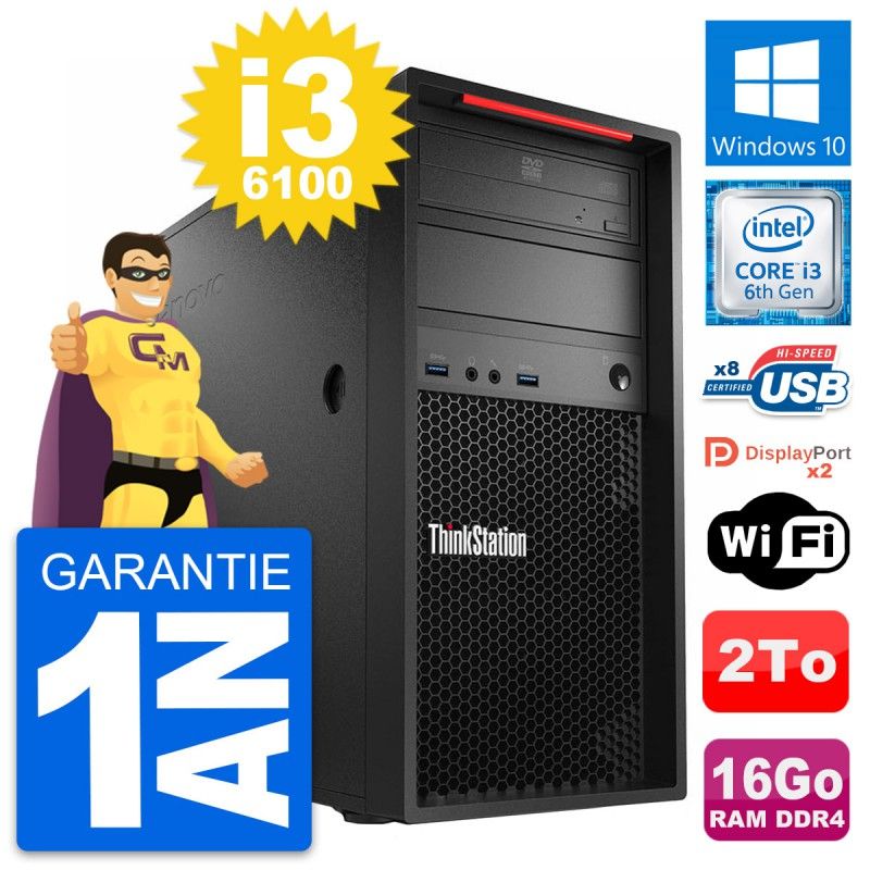 Lenovo ThinkStation P310 Desktop PC - i3-6100, 16GB RAM, 2TB HDD, Windows 10, WiFi