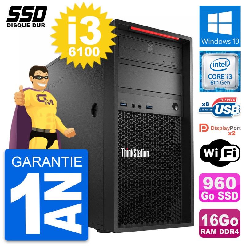 Lenovo ThinkStation P310 Core i3-6100 16GB RAM 960GB SSD Windows 10 WiFi Desktop PC