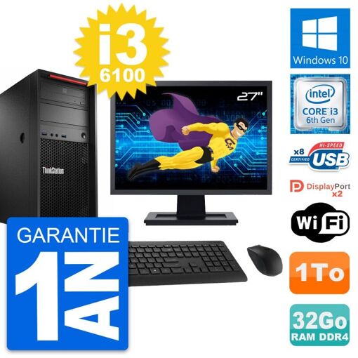 Portátil Lenovo P310 con pantalla de 27', Intel i3-6100, 32GB de RAM, 1TB HDD, Windows 10 y WiFi
