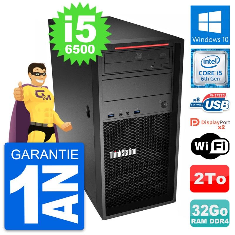 Ordinateur de bureau Lenovo ThinkStation P310 i5-6500 32 Go RAM 2 To HDD Windows 10 Wi-Fi