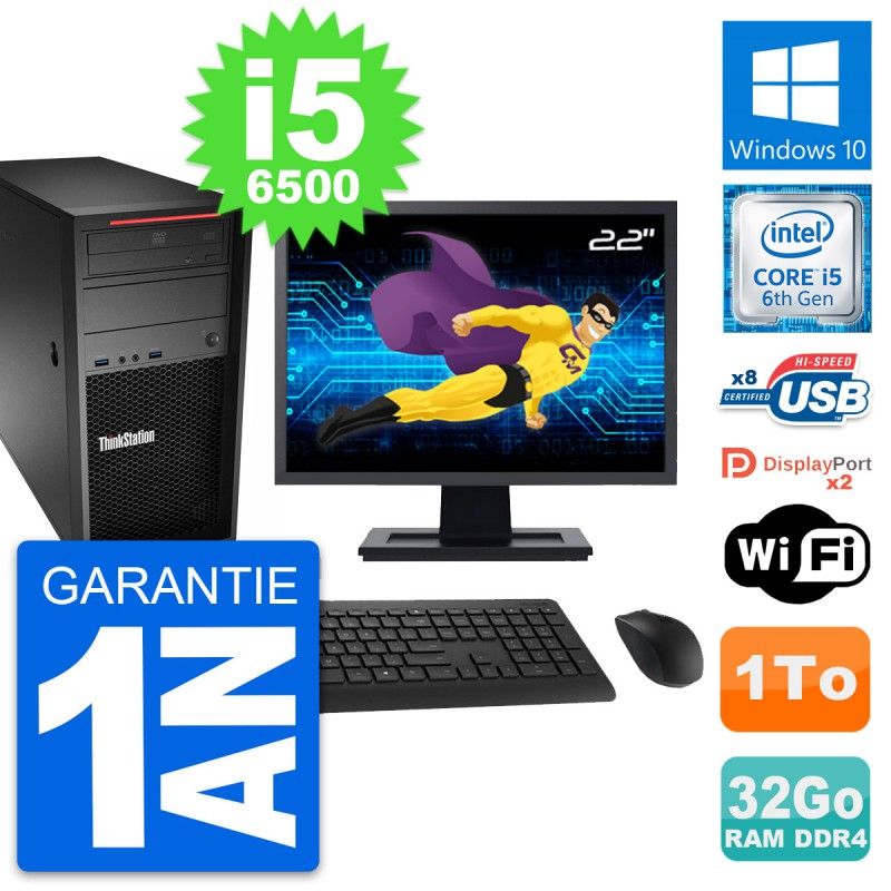 Lenovo P310 22" Screen, Intel i5-6500, 32GB RAM, 1TB HDD, Windows 10, WiFi