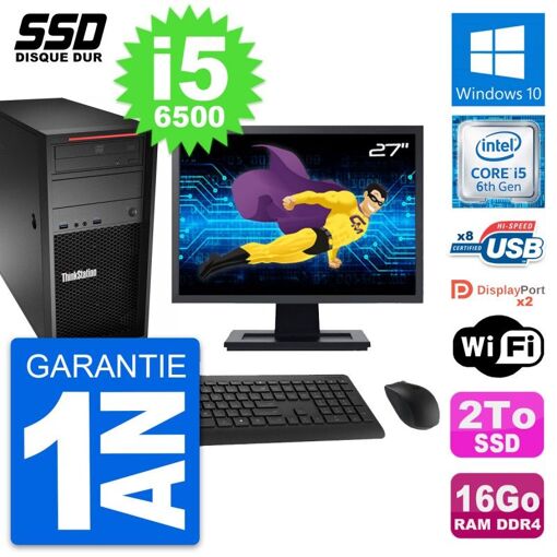 PC de escritorio Lenovo P310 MT - Pantalla de 27'', Intel i5-6500, 16GB de RAM, 2TB SSD, Windows 10, WiFi