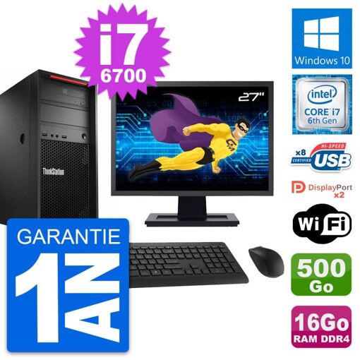 Estación de trabajo Lenovo P310, pantalla de 27', i7-6700, 16GB RAM, 500GB HDD, Windows 10, WiFi
