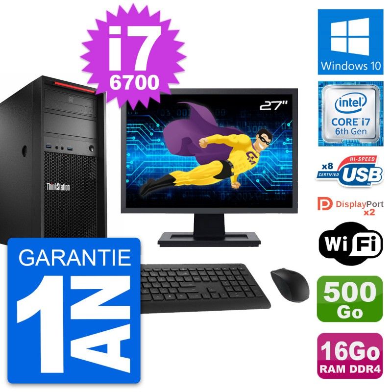 Lenovo P310 27" Display, Core i7-6700, 16GB RAM, 500GB HDD, Windows 10, WiFi