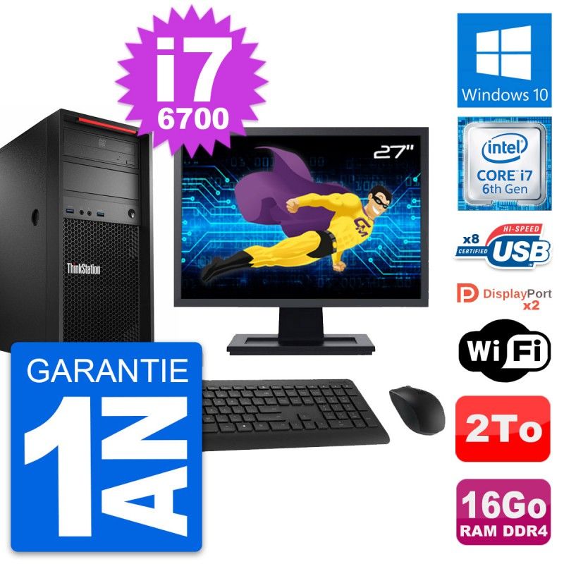 Lenovo ThinkStation P310 27" Screen, Intel i7-6700, 16GB RAM, 2TB HDD, Windows 10, WiFi