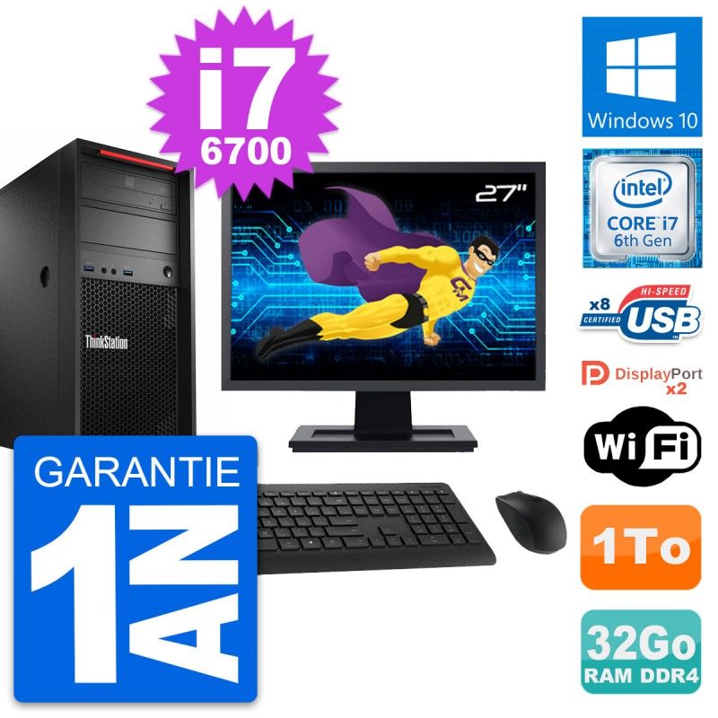 Lenovo P310 27" Screen, Intel i7-6700, 32GB RAM, 1TB HDD, Windows 10, WiFi