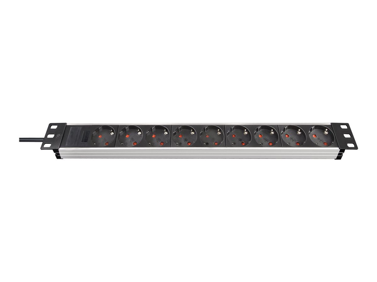 Brennenstuhl Premium-Alu-Line Circuit Breaker - Rack Mountable, 9 Outputs, 1U, 19", 2m Cable, Black/Aluminum