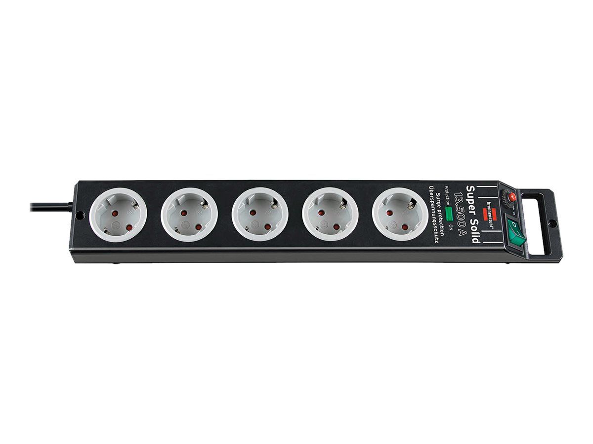 Brennenstuhl Super-Solid Line Surge Protector - 5 Output Connectors, 2.5m Cord, Black and Light Grey