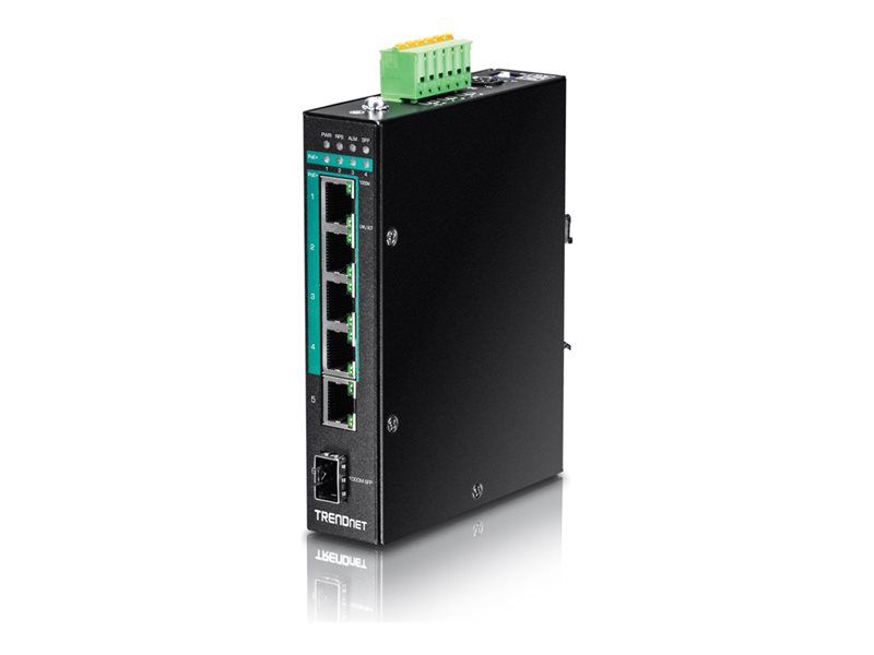 Trendnet TI-PG541 - PoE+ Switch - 4x10/100/1000 + 1x10/100/1000 + 1xGigabit SFP - DIN Rail Mount - 120W PoE+ - TAA Compliant