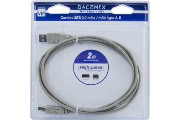 DACOMEX USB 2.0 Blister Cable TPE A-B Type - 6.56 ft