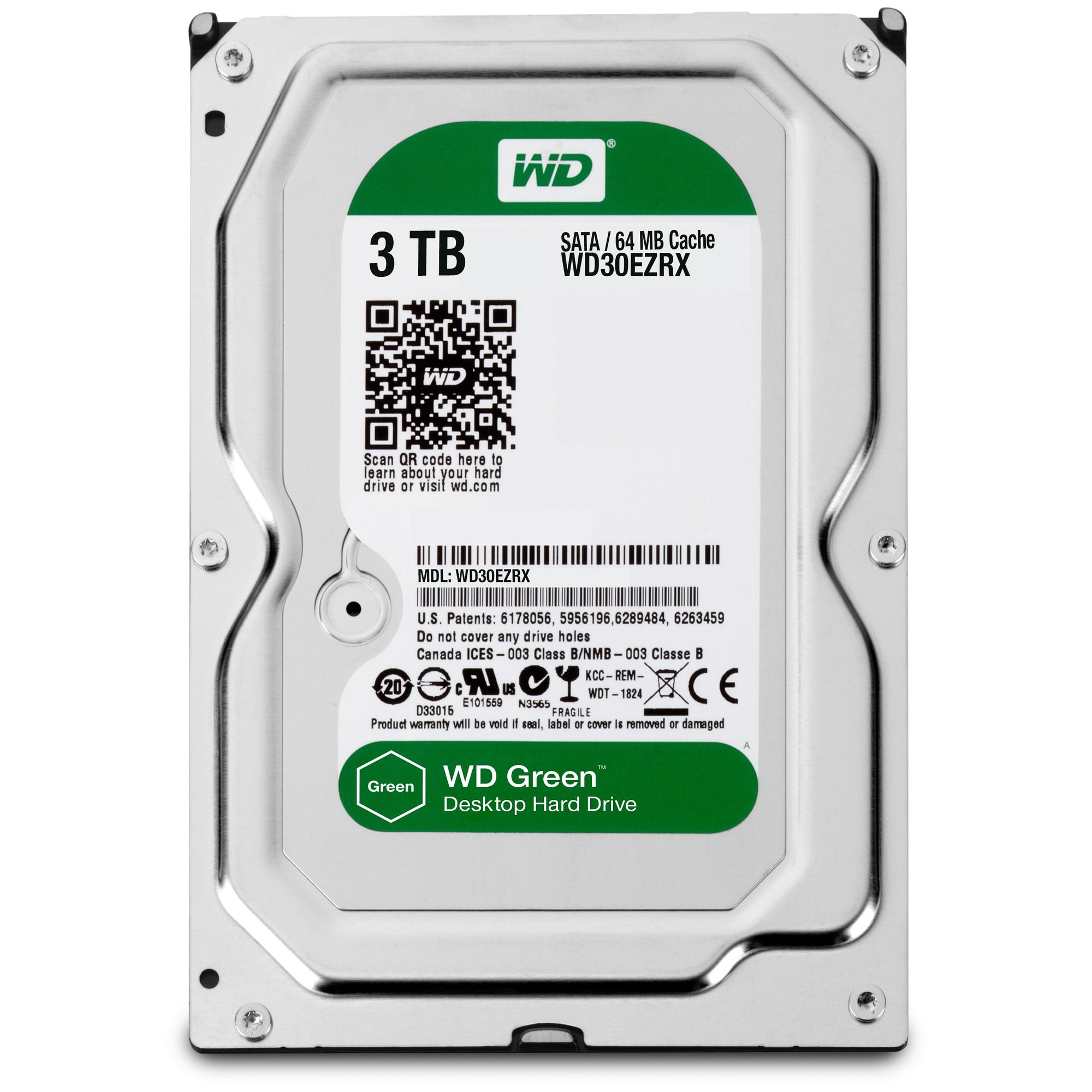 Western Digital Green WD30EZRX - Hard Drive - 3TB - Internal - 3.5" - SATA 6Gb/s - Buffer: 64MB - for My Cloud EX2