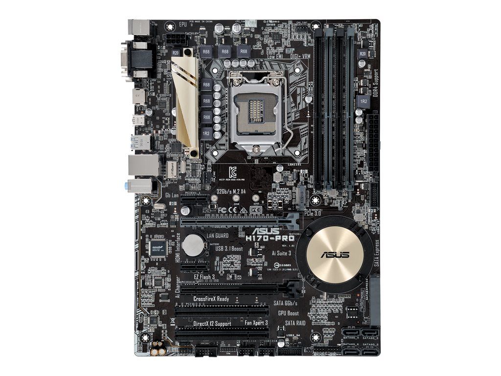 Asus H170-PRO - ATX Motherboard - LGA1151 Socket - Intel H170 Chipset - USB 3.0, USB-C - Gigabit LAN - Integrated Graphics (CPU Required) - 8-Channel HD Audio
