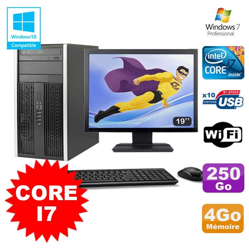 HP Elite 8200 Tower PC - Core i7, 4GB RAM, 250GB HDD, DVD Burner, 19" Screen