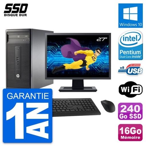 PC de escritorio HP 280 G1 MT - Pantalla de 27'', Pentium G3220, 16GB de RAM, 240GB SSD, Windows 10, Wifi