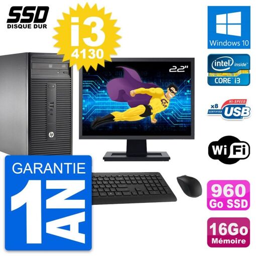 PC de escritorio HP 280 G1 MT - Pantalla de 22', Procesador Core i3-4130, 16 GB de RAM, 960 GB SSD, Windows 10, Wifi