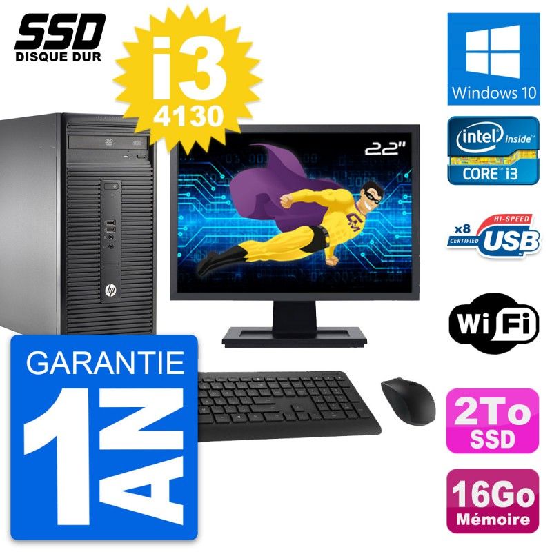 HP 280 G1 Desktop PC - 22" Screen, Intel Core i3-4130, 16GB RAM, 2TB SSD, Windows 10, WiFi