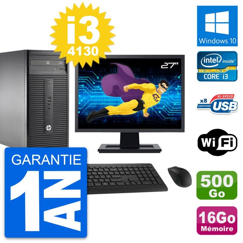 HP 280 G1 Desktop PC - 27" Screen, Intel i3-4130, 16GB RAM, 500GB Disk