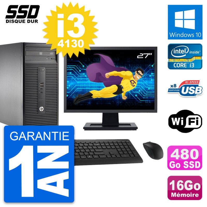HP 280 G1 MT Desktop PC | 27" Screen | Core i3-4130 | 16GB RAM | 480GB SSD | Windows 10