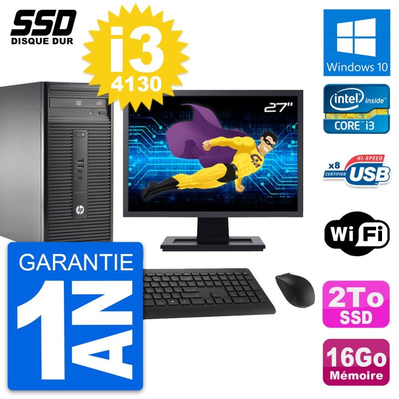 HP 280 G1 Desktop PC - 27" Screen, Intel Core i3-4130, 16GB RAM, 2TB SSD, Windows 10, WiFi