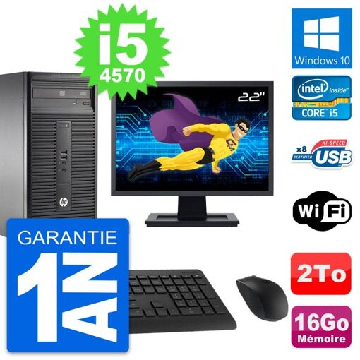 PC de escritorio HP 280 G1 MT - Pantalla de 22', Intel Core i5-4570, 16 GB RAM, 2 TB HDD, Windows 10