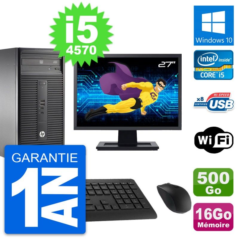 HP 280 G1 Desktop PC - 27" Screen, Intel i5-4570, 16GB RAM, 500GB HDD, Windows 10, WiFi