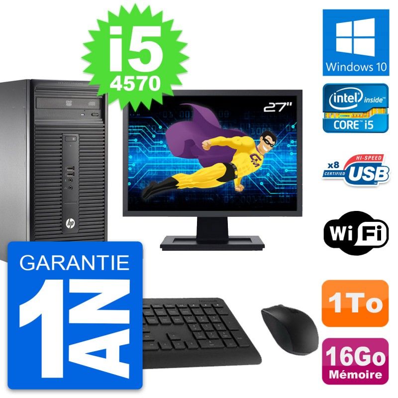 HP 280 G1 MT Desktop PC - 27" Screen, Core i5-4570, 16GB RAM, 1TB HDD, Windows 10, WiFi
