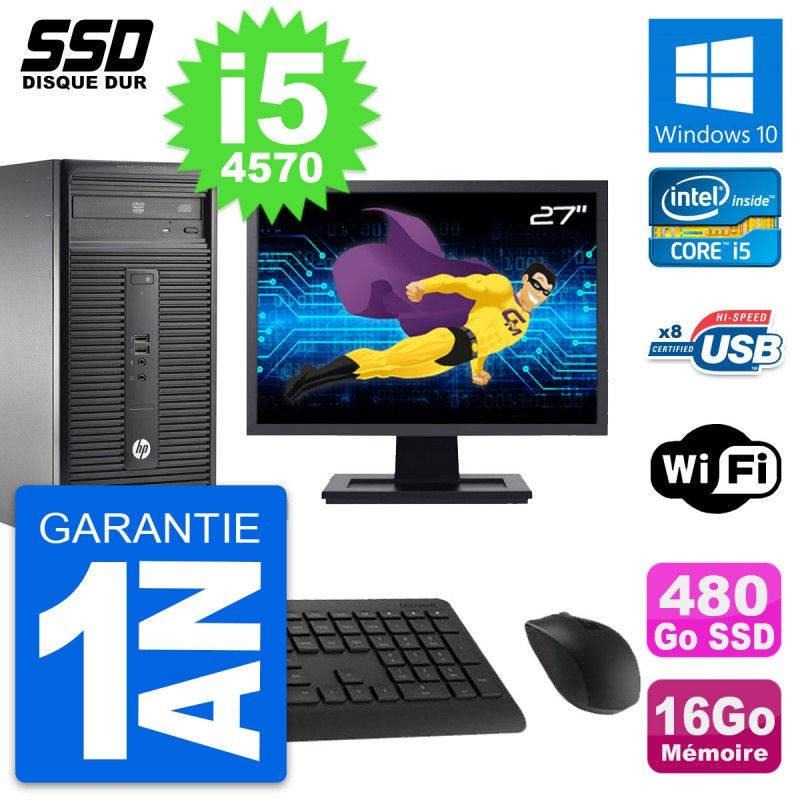HP 280 G1 MT Desktop PC - 27" Screen, Core i5-4570, 16GB RAM, 480GB SSD, Windows 10, WiFi