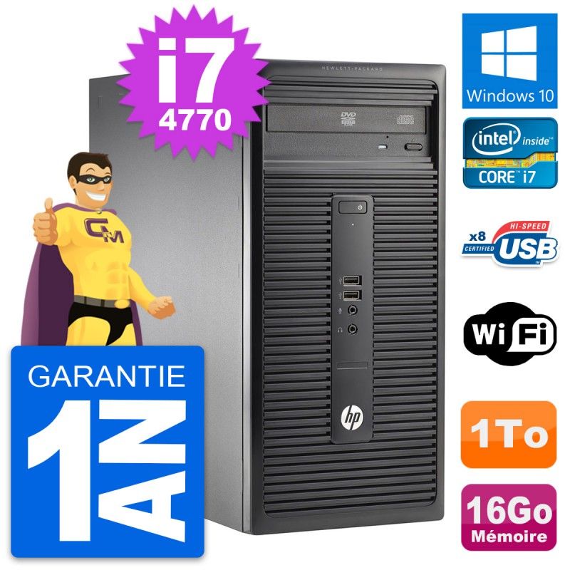 HP 280 G1 MT Desktop PC - Intel Core i7-4770, 16GB RAM, 1TB HDD, Windows 10, WiFi